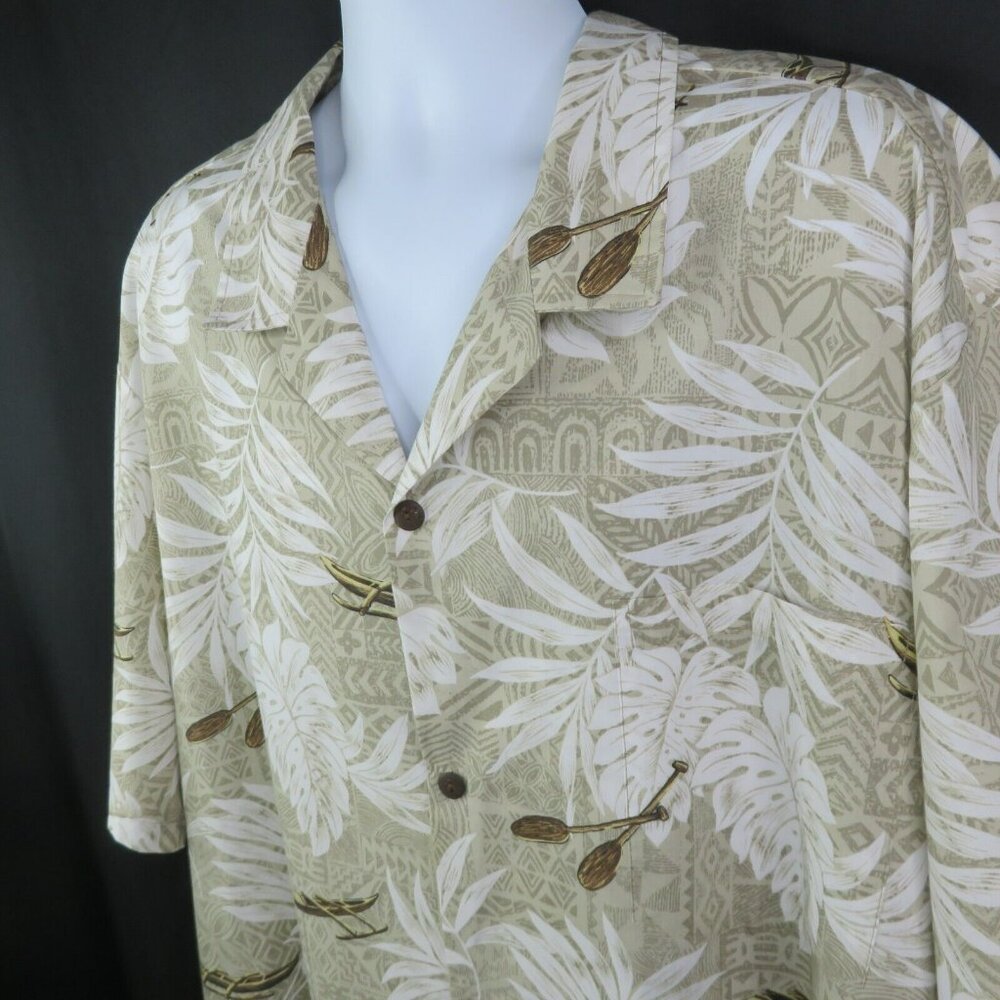 Royal Creations Hawaiian Aloha Shirt Mens 4XL Canoes Paddles Tan Made in Hawaii